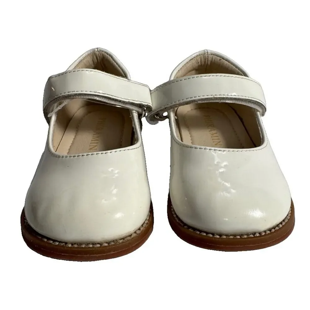 Phramin Toddler Girls White Patent Mary Jane Dress Shoes Size 5 Hook & Loop